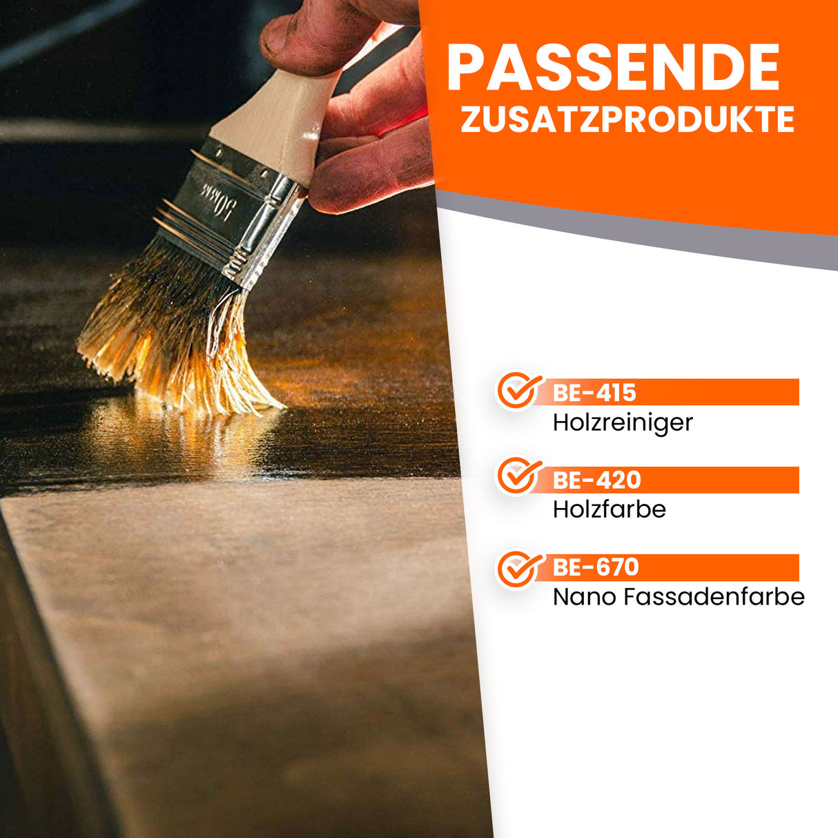 Pinsel auf Holzoberfläche, Zusatzprodukte.