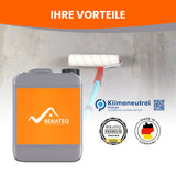 Farbeimer, Farbrolle, Klimaneutral-Logo, Siegel.