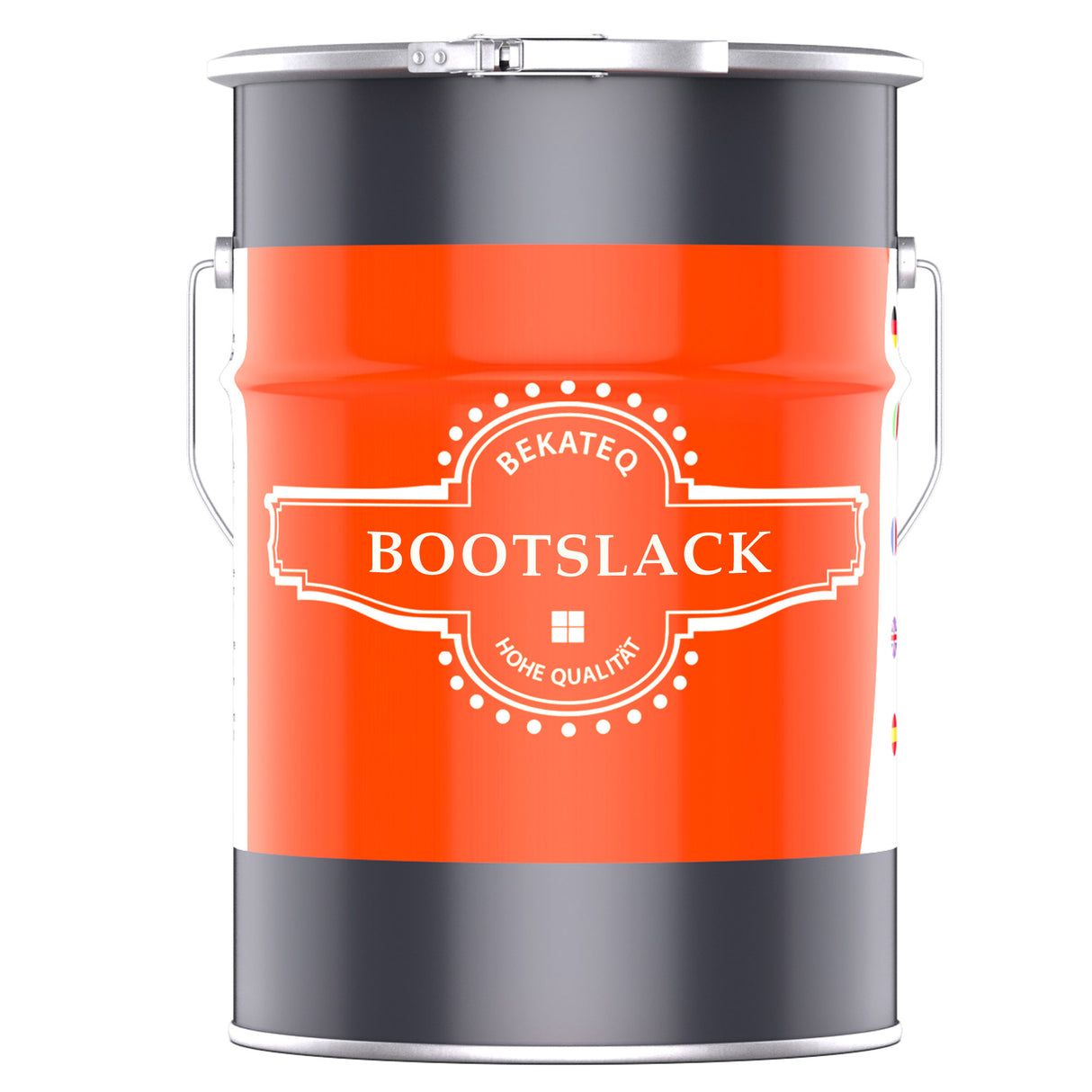 Eimer mit rotem Boots-Lack.