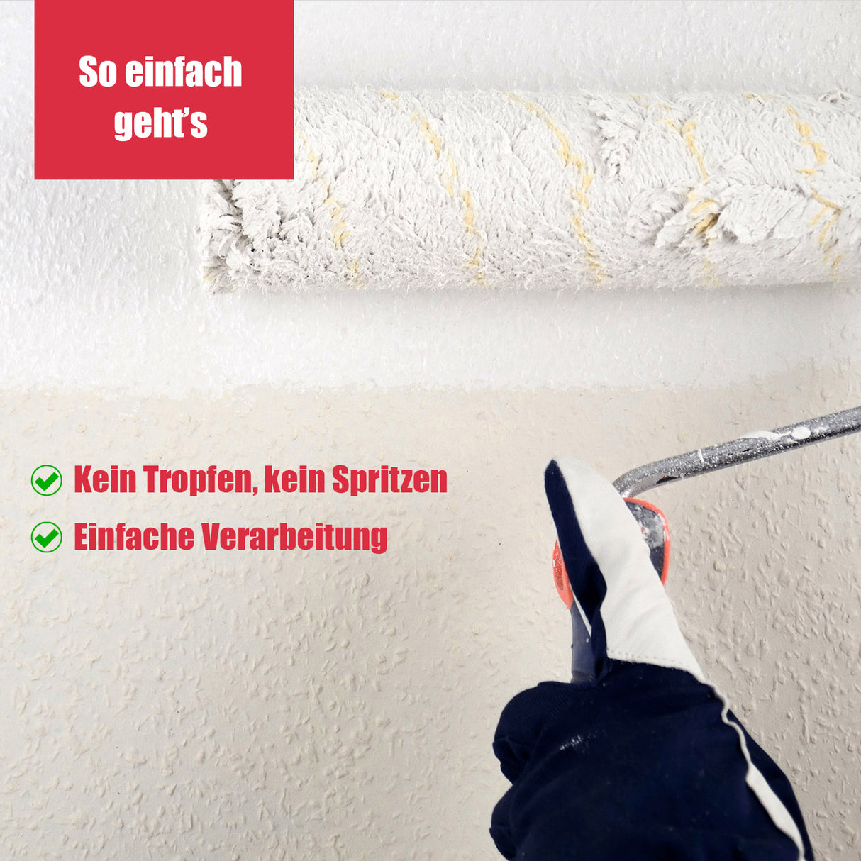 Farbrolle und gestrichene Wand.
