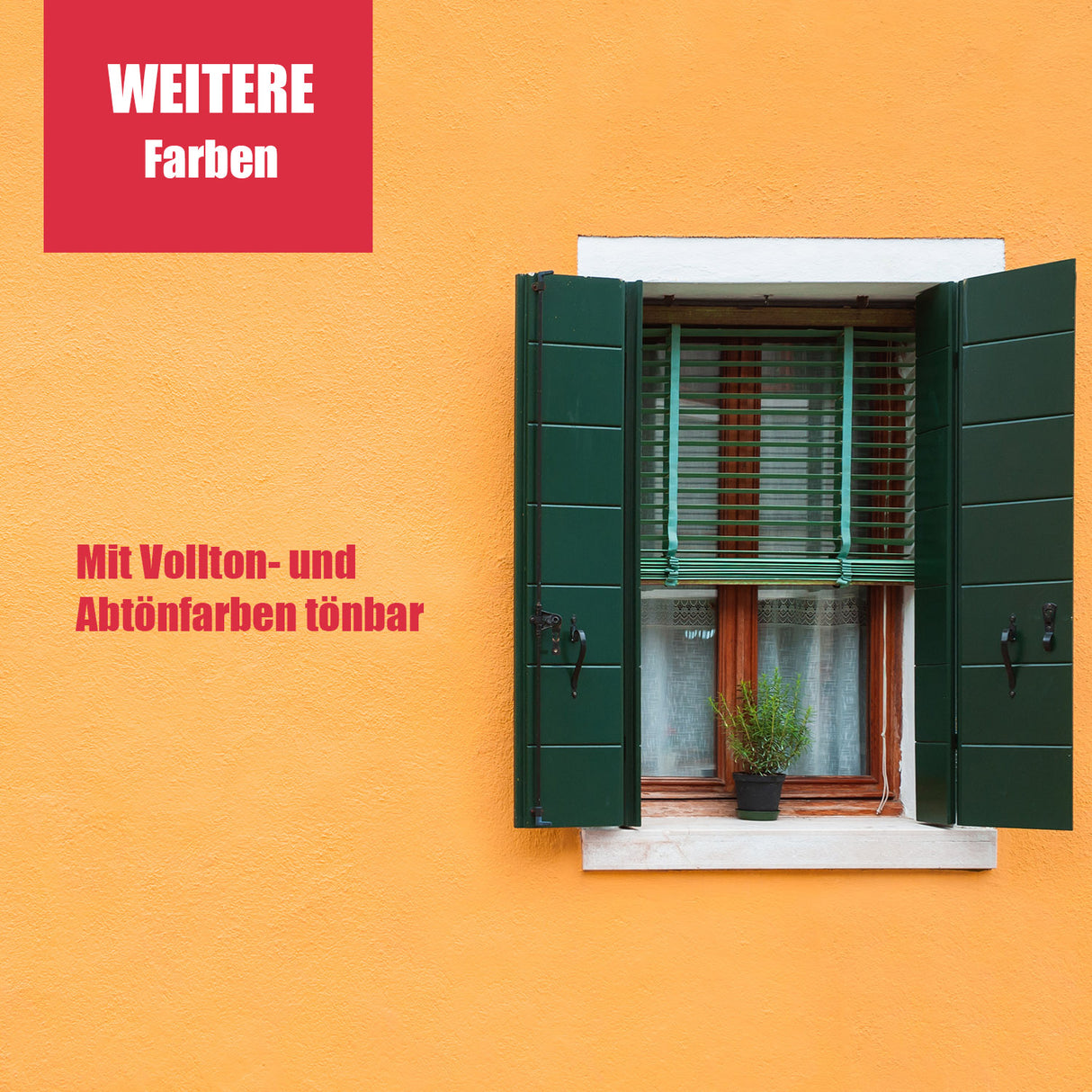 Orange Wand mit Fensterläden.